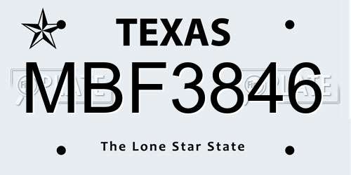 MBF3846 Texas License Plate