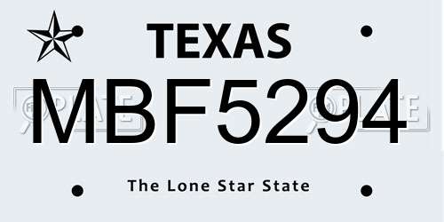 MBF5294 Texas License Plate
