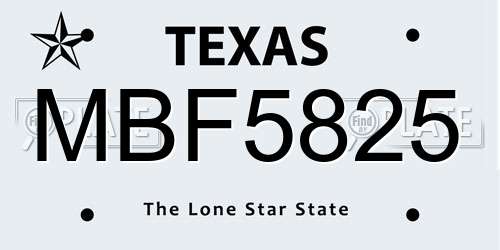MBF5825 Texas License Plate
