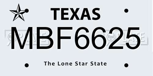MBF6625 Texas License Plate