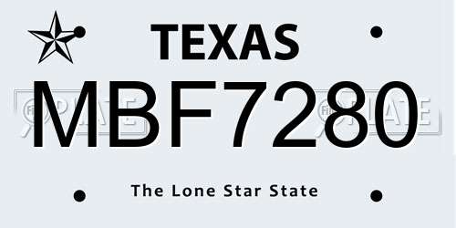 MBF7280 Texas License Plate