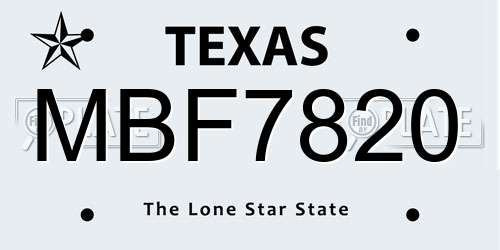 MBF7820 Texas License Plate