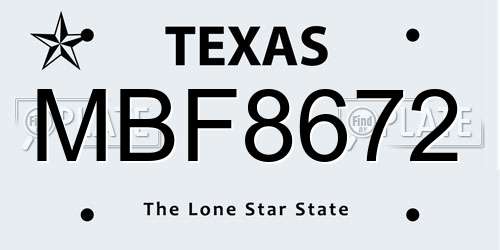 MBF8672 Texas License Plate