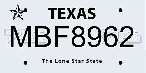 MBF8962 Texas License Plate