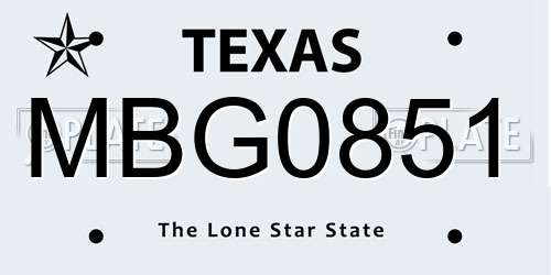 MBG0851 Texas License Plate