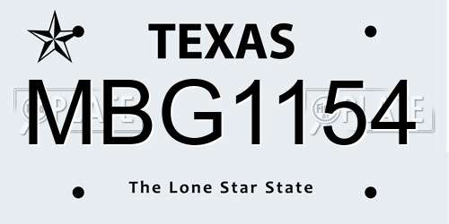 MBG1154 Texas License Plate