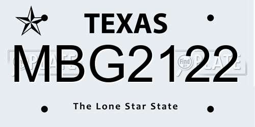 MBG2122 Texas License Plate
