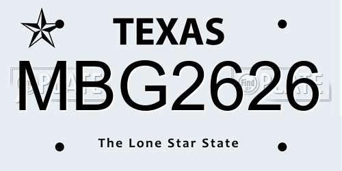MBG2626 Texas License Plate