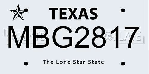 MBG2817 Texas License Plate