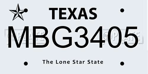 MBG3405 Texas License Plate