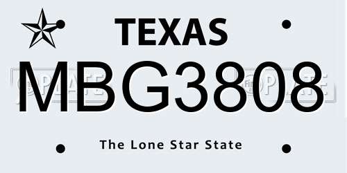MBG3808 Texas License Plate