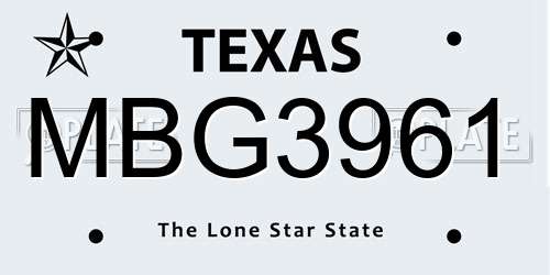 MBG3961 Texas License Plate