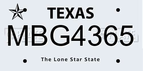 MBG4365 Texas License Plate