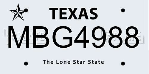 MBG4988 Texas License Plate