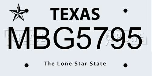 MBG5795 Texas License Plate
