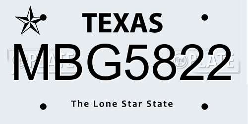 MBG5822 Texas License Plate