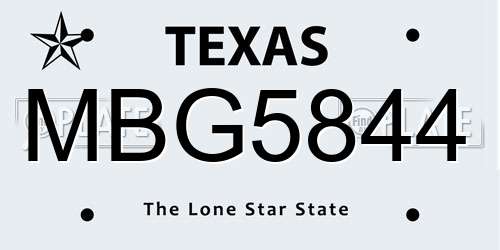 MBG5844 Texas License Plate