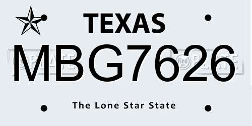 MBG7626 Texas License Plate