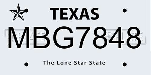 MBG7848 Texas License Plate