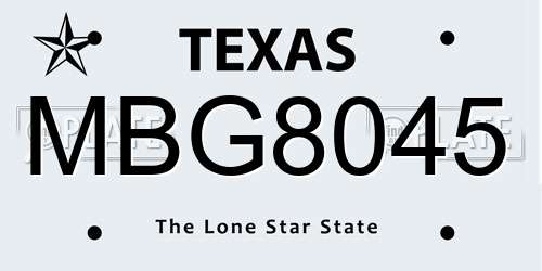 MBG8045 Texas License Plate
