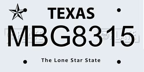 MBG8315 Texas License Plate