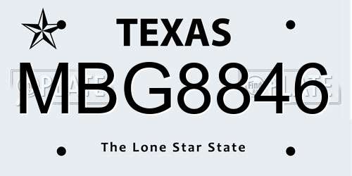 MBG8846 Texas License Plate