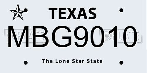 MBG9010 Texas License Plate