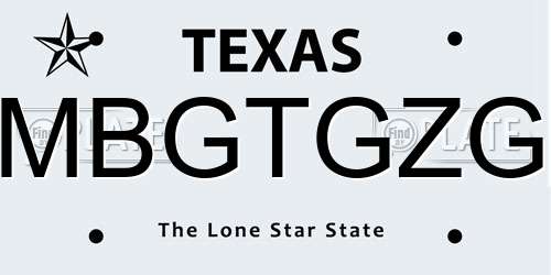 MBGTGZG Texas License Plate