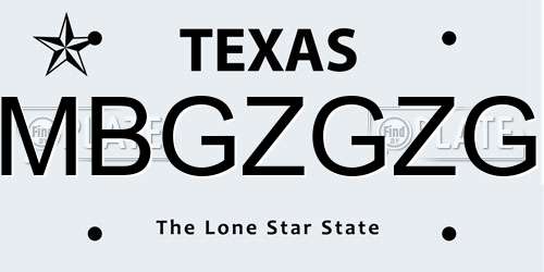 MBGZGZG Texas License Plate