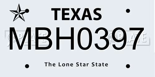 MBH0397 Texas License Plate