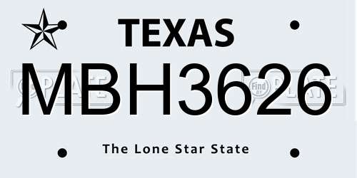 MBH3626 Texas License Plate