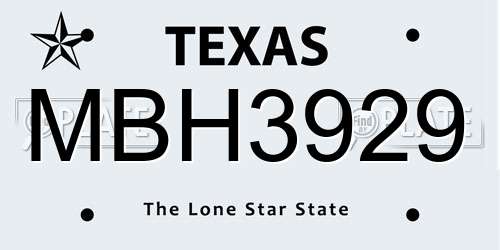 MBH3929 Texas License Plate
