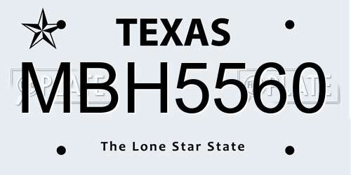 MBH5560 Texas License Plate