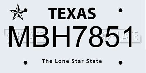 MBH7851 Texas License Plate