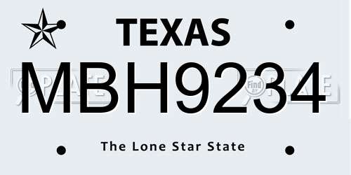MBH9234 Texas License Plate