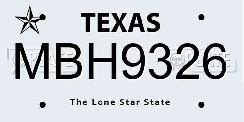 MBH9326 Texas License Plate