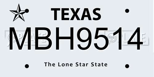 MBH9514 Texas License Plate