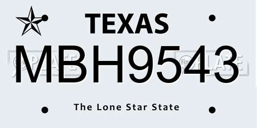 MBH9543 Texas License Plate