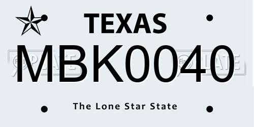 MBK0040 Texas License Plate