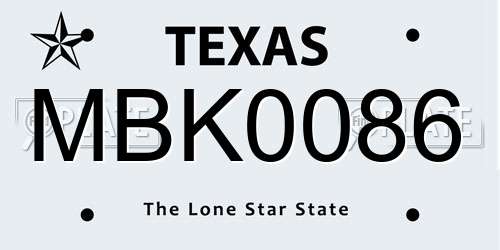 MBK0086 Texas License Plate