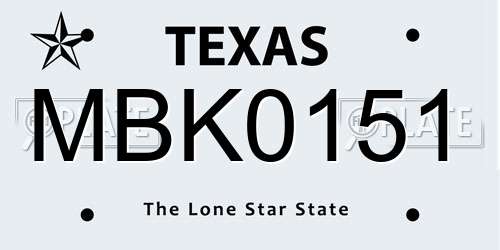 MBK0151 Texas License Plate