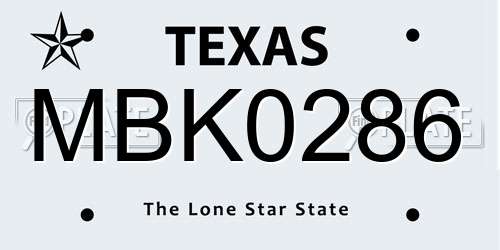 MBK0286 Texas License Plate