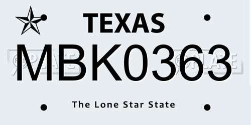 MBK0363 Texas License Plate