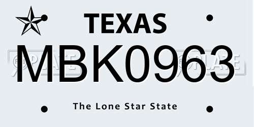 MBK0963 Texas License Plate