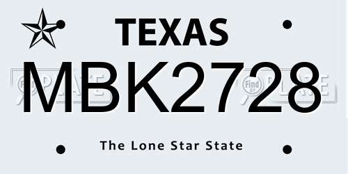 MBK2728 Texas License Plate
