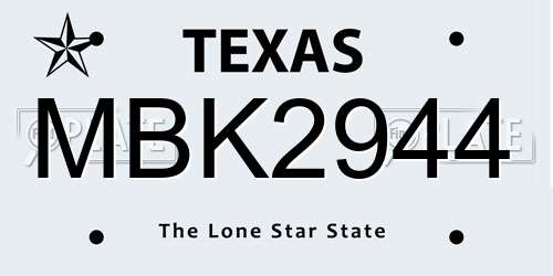 MBK2944 Texas License Plate