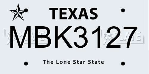 MBK3127 Texas License Plate