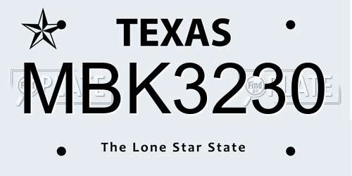 MBK3230 Texas License Plate