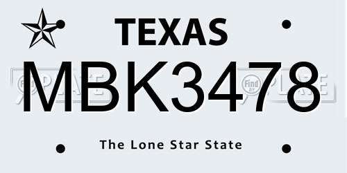 MBK3478 Texas License Plate