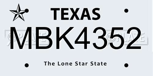 MBK4352 Texas License Plate